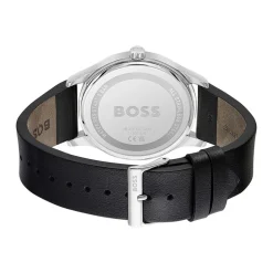 HUGO BOSS Montre Boss Reason Noir cadran argenté fond noir bracelet cuir noir Hot