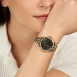 HUGO BOSS Montre Boss Sage Noir cadran argenté fond noir bracelet acier bicolore Hot