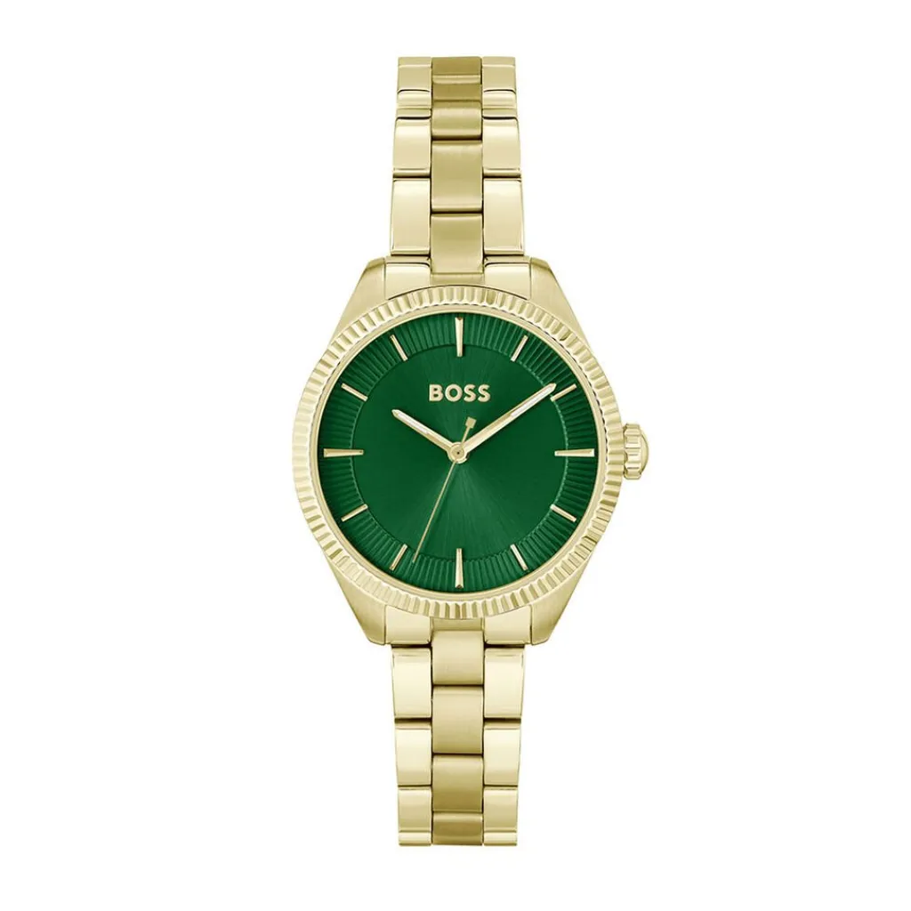 HUGO BOSS Montre Boss Sage Vert cadran doré fond vert bracelet acier doré