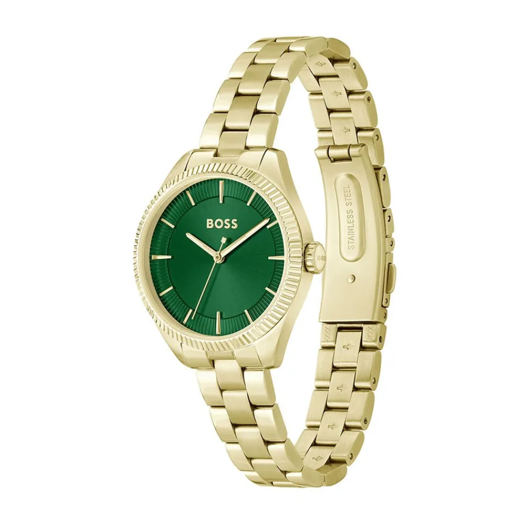 HUGO BOSS Montre Boss Sage Vert cadran doré fond vert bracelet acier doré