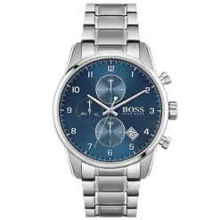 HUGO BOSS Montre Boss Skymaster Bleu cadran argenté fond bleu bracelet acier argenté Discount