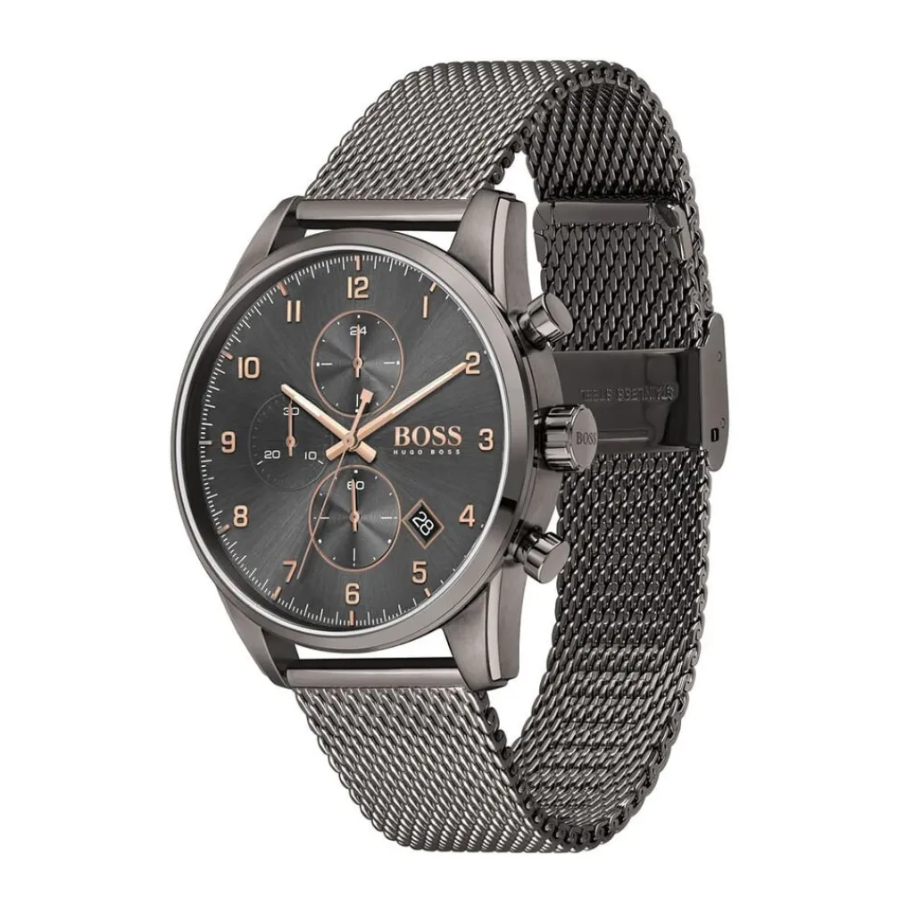 HUGO BOSS Montre Boss Skymaster Gris cadran gris fond gris bracelet acier gris New