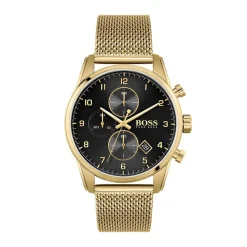 HUGO BOSS Montre Boss Skymaster Noir cadran doré fond noir bracelet acier doré