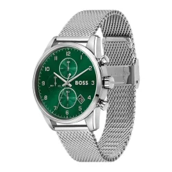 HUGO BOSS Montre Boss Skymaster Vert cadran argenté fond vert bracelet acier argenté Hot