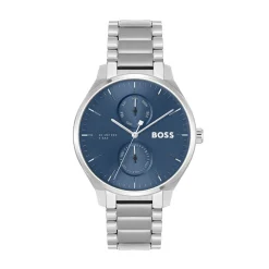 HUGO BOSS Montre Boss Tyler Bleu cadran argenté fond bleu bracelet acier argenté Outlet