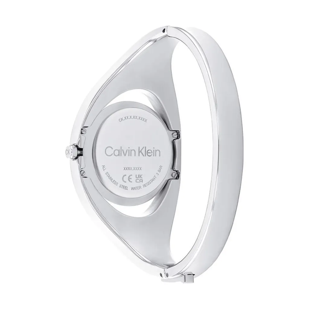 CALVIN KLEIN Montre Elated Noir cadran argenté fond noir bracelet acier argenté New