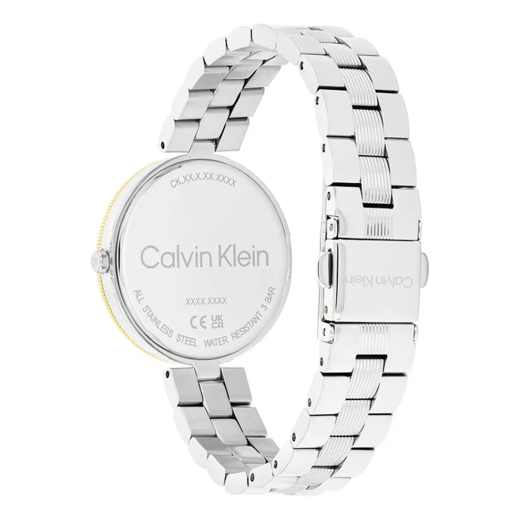 CALVIN KLEIN Montre Gleam Noir cadran doré fond noir bracelet acier bicolore Clearance
