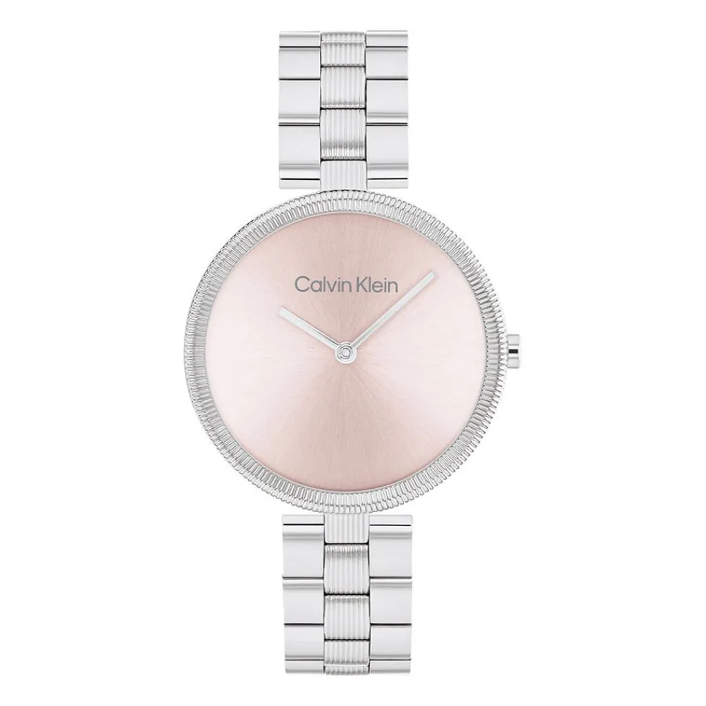 CALVIN KLEIN Montre Gleam Rose cadran rose fond rose bracelet acier argenté