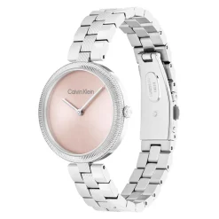 CALVIN KLEIN Montre Gleam Rose cadran rose fond rose bracelet acier argenté