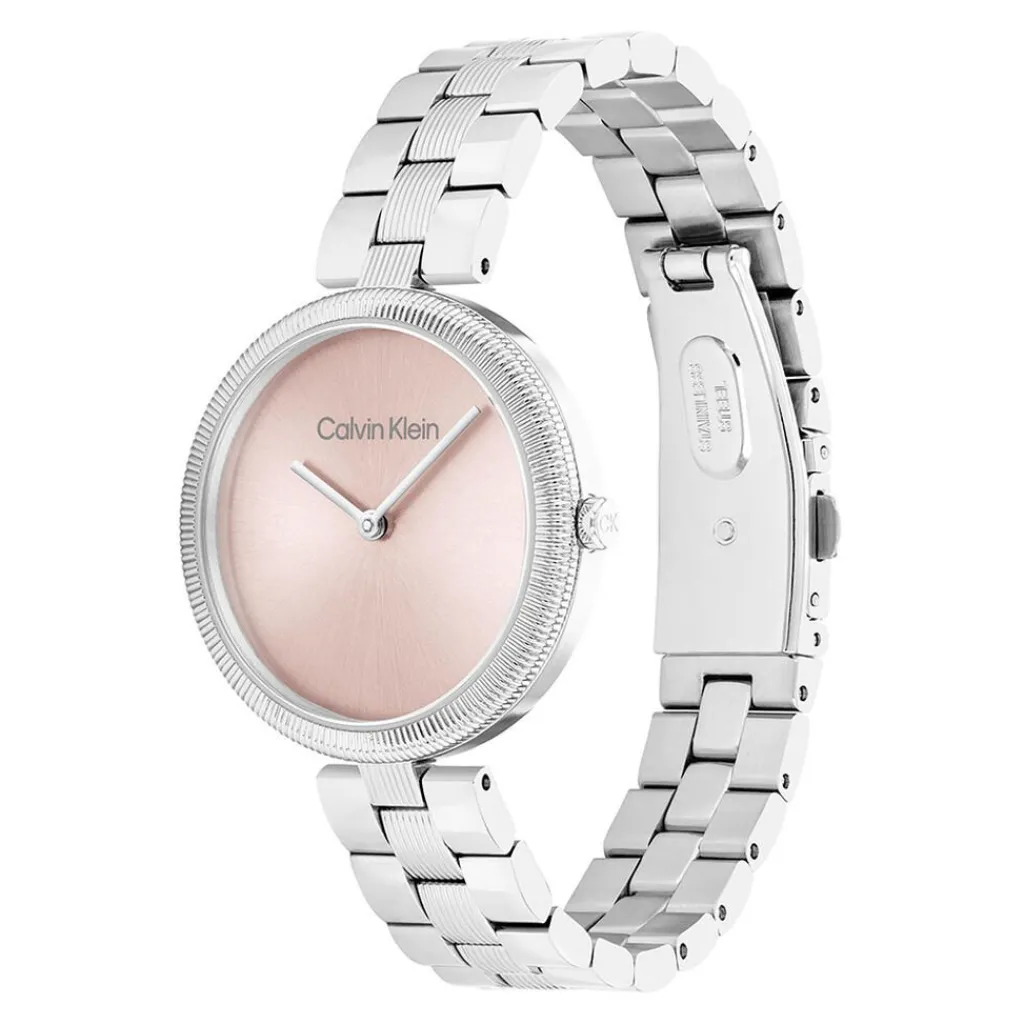 CALVIN KLEIN Montre Gleam Rose cadran rose fond rose bracelet acier argenté