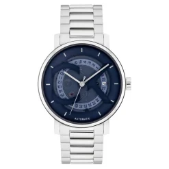 CALVIN KLEIN Montre Iconic Automatic Bleu cadran argenté fond bleu bracelet acier argenté Best