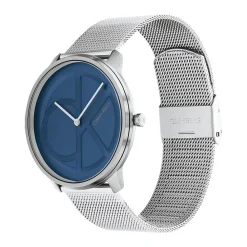 CALVIN KLEIN Montre Iconic Mesh Bleu cadran argenté fond bleu bracelet acier argenté Best
