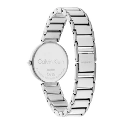 CALVIN KLEIN Montre Minimalistic T Bar Rose cadran argenté fond rose bracelet acier argenté Sale