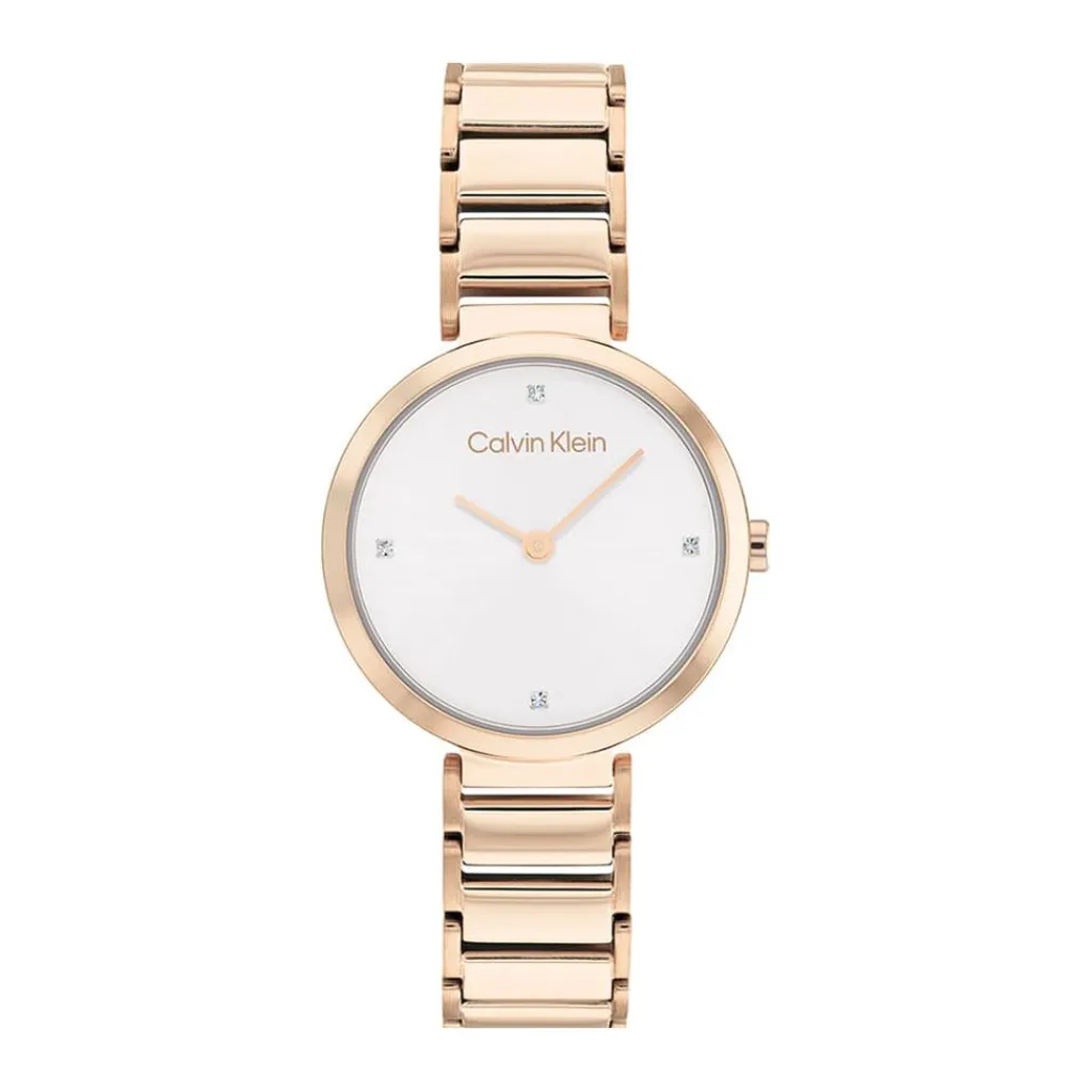 CALVIN KLEIN Montre Minimalistic T Bar Argent cadran doré rose fond argenté bracelet acier doré rose Discount
