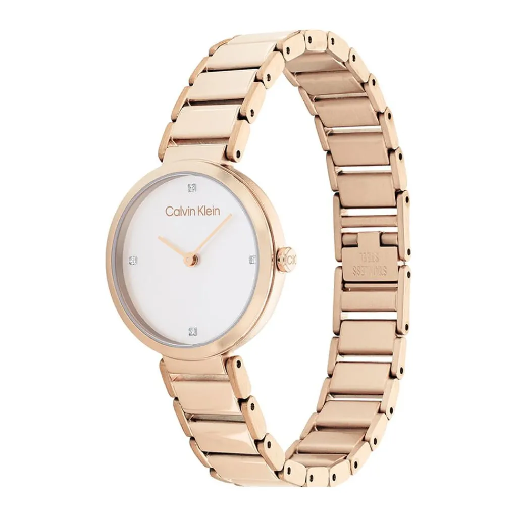 CALVIN KLEIN Montre Minimalistic T Bar Argent cadran doré rose fond argenté bracelet acier doré rose Discount