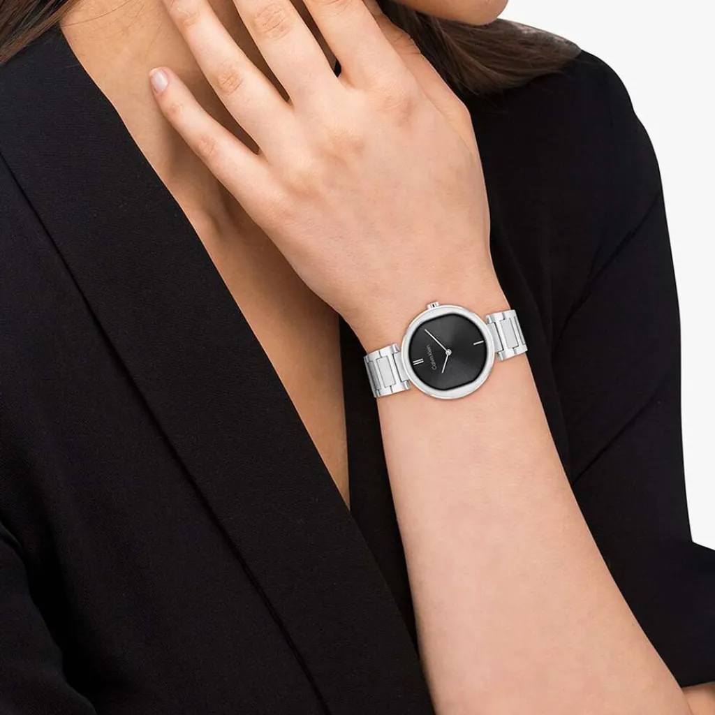 CALVIN KLEIN Montre Sensation Noir cadran argenté fond noir bracelet acier argenté Best