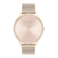 CALVIN KLEIN Montre Timeless 2h Rose cadran doré rose fond rose bracelet acier rose Clearance