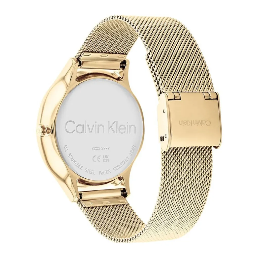 CALVIN KLEIN Montre Timeless Multi Champagne cadran doré fond champagne bracelet acier doré Sale
