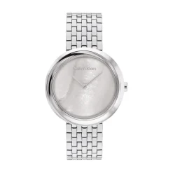 CALVIN KLEIN Montre Twisted Bezel Gris cadran argenté fond gris bracelet acier argenté Sale