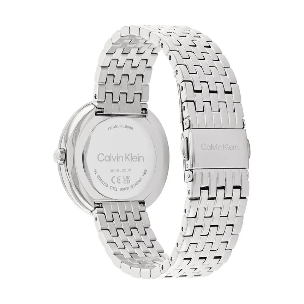 CALVIN KLEIN Montre Twisted Bezel Gris cadran argenté fond gris bracelet acier argenté Sale