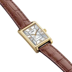 CASIO COLLECTION Montre Argente cadran dore fond argenté bracelet cuir marron Hot