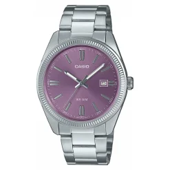 CASIO COLLECTION Montre Aubergine cadran argenté fond aubergine bracelet acier argenté Best