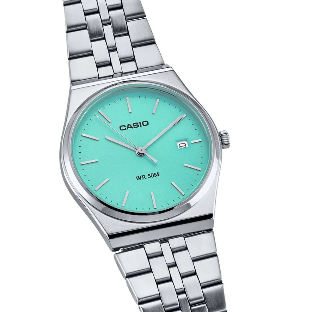 CASIO COLLECTION Montre Azur cadran gris fond azur bracelet acier argenté Online