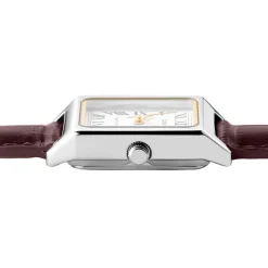 CASIO COLLECTION Montre Blanc cadran argenté fond blanc bracelet cuir de vache marron New
