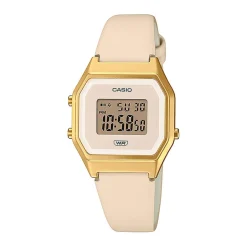 CASIO COLLECTION Montre Blanc cadran dore fond blanc bracelet cuir rose Outlet