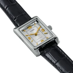 CASIO COLLECTION Montre Gris cadran argenté fond gris bracelet cuir noir Clearance