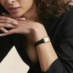 CASIO COLLECTION Montre Gris cadran doré fond gris bracelet cuir noir Discount