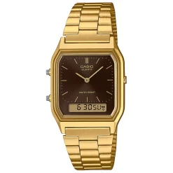 CASIO COLLECTION Montre Marron cadran doré fond marron bracelet acier doré Discount