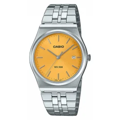 CASIO COLLECTION Montre Orange cadran argenté fond orange bracelet acier argenté New