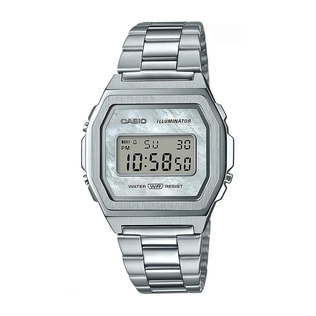 CASIO COLLECTION Montre Vintage Iconic Gris cadran argenté bracelet acier argenté Discount