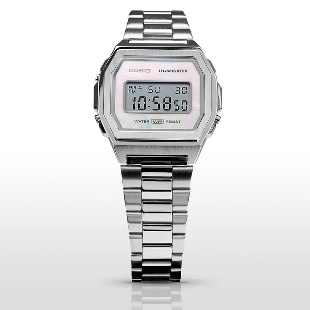 CASIO COLLECTION Montre Vintage Iconic Gris cadran argenté bracelet acier argenté Discount