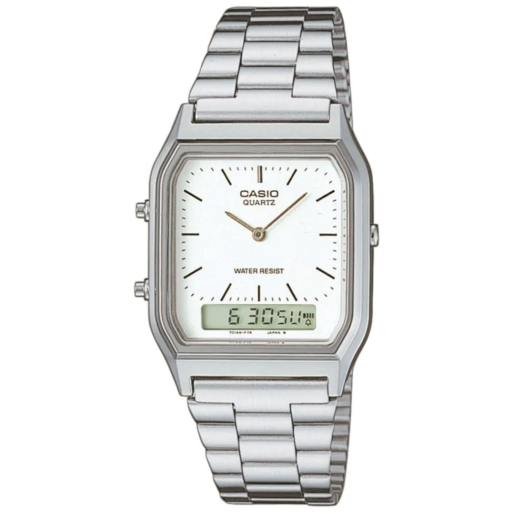 CASIO COLLECTION Montre Vintage Blanc cadran argenté fond blanc bracelet acier argenté Sale