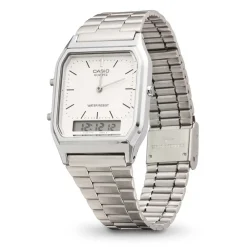 CASIO COLLECTION Montre Vintage Blanc cadran argenté fond blanc bracelet acier argenté Sale