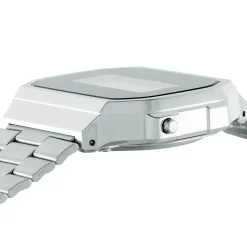 CASIO COLLECTION Montre Vintage Noir cadran argenté fond noir bracelet acier argenté Sale