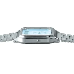 CASIO COLLECTION Montre Vintage Bleu cadran argenté fond bleu bracelet acier argenté Sale