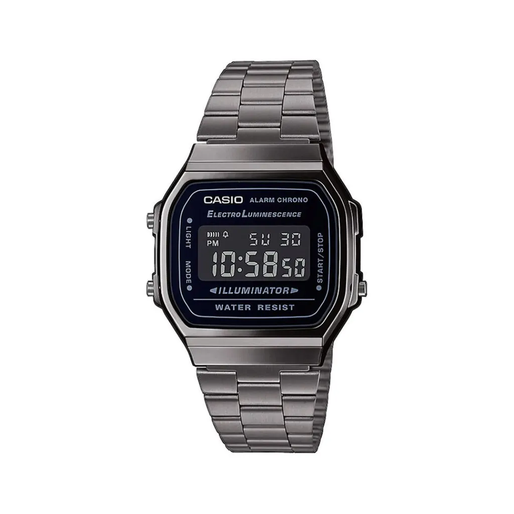 CASIO COLLECTION Montre Vintage Noir cadran gris bracelet acier gris Clearance