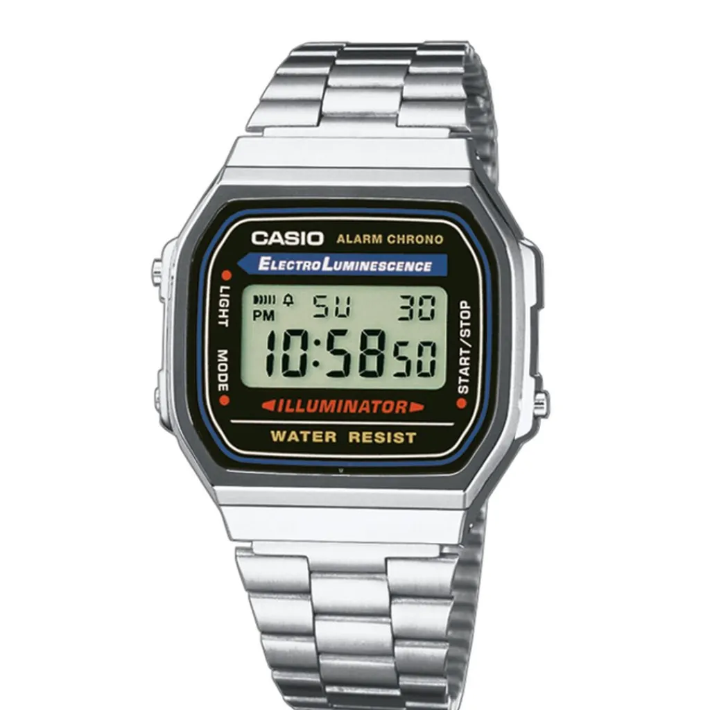 CASIO COLLECTION Montre Vintage 2 Tons cadran argenté fond noir bracelet acier argenté Best