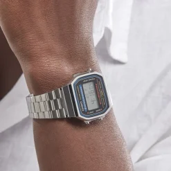 CASIO COLLECTION Montre Vintage 2 Tons cadran argenté fond noir bracelet acier argenté Best