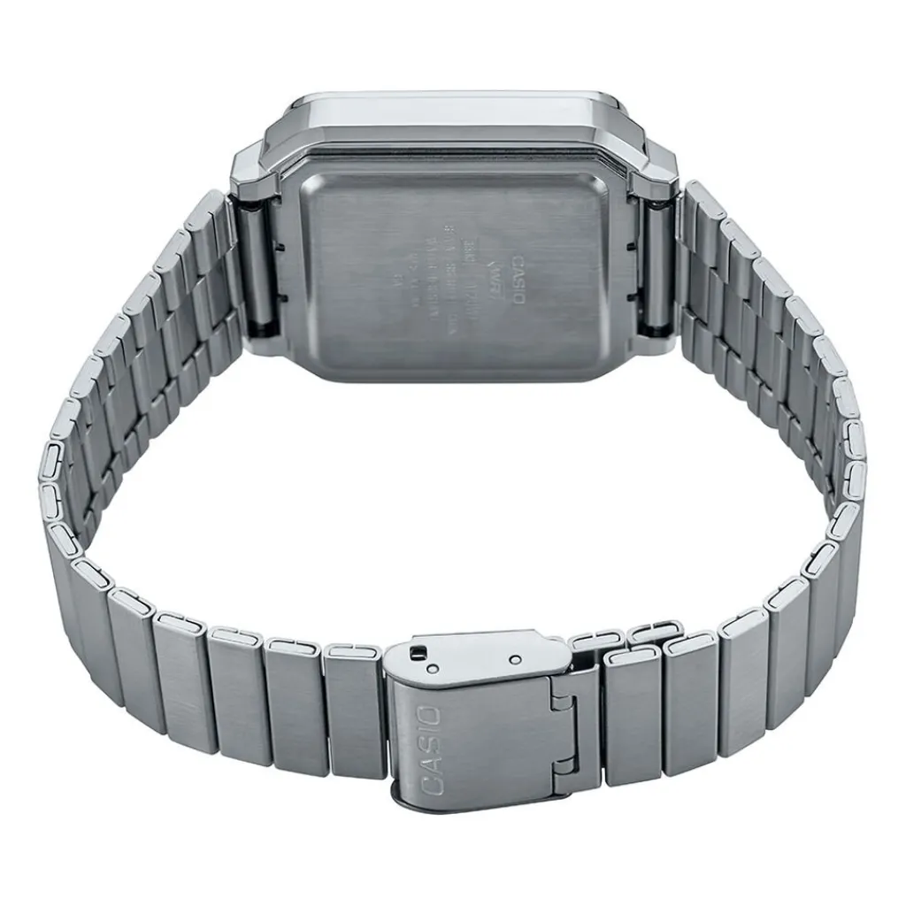 CASIO COLLECTION Montre Vintage cadran argenté bracelet acier blanc