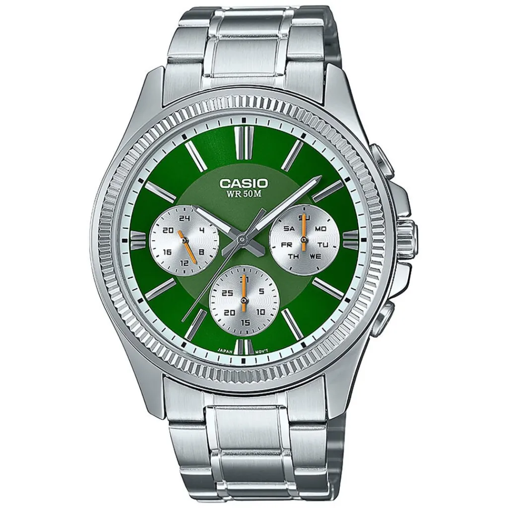 CASIO COLLECTION Montre Vert cadran argenté fond vert bracelet acier argenté Hot