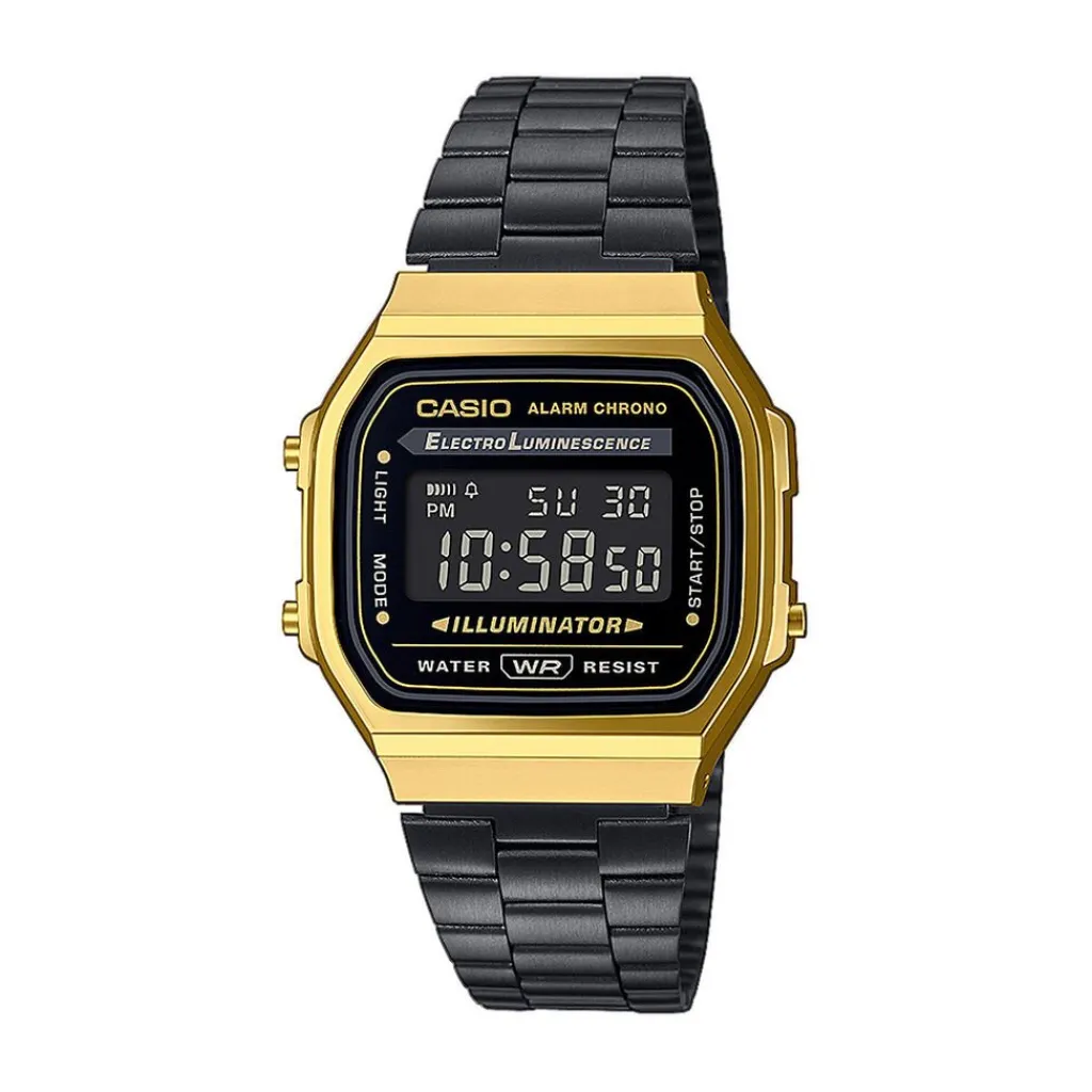 CASIO COLLECTION Montre Vintage Noir cadran doré fond noir bracelet acier noir Online