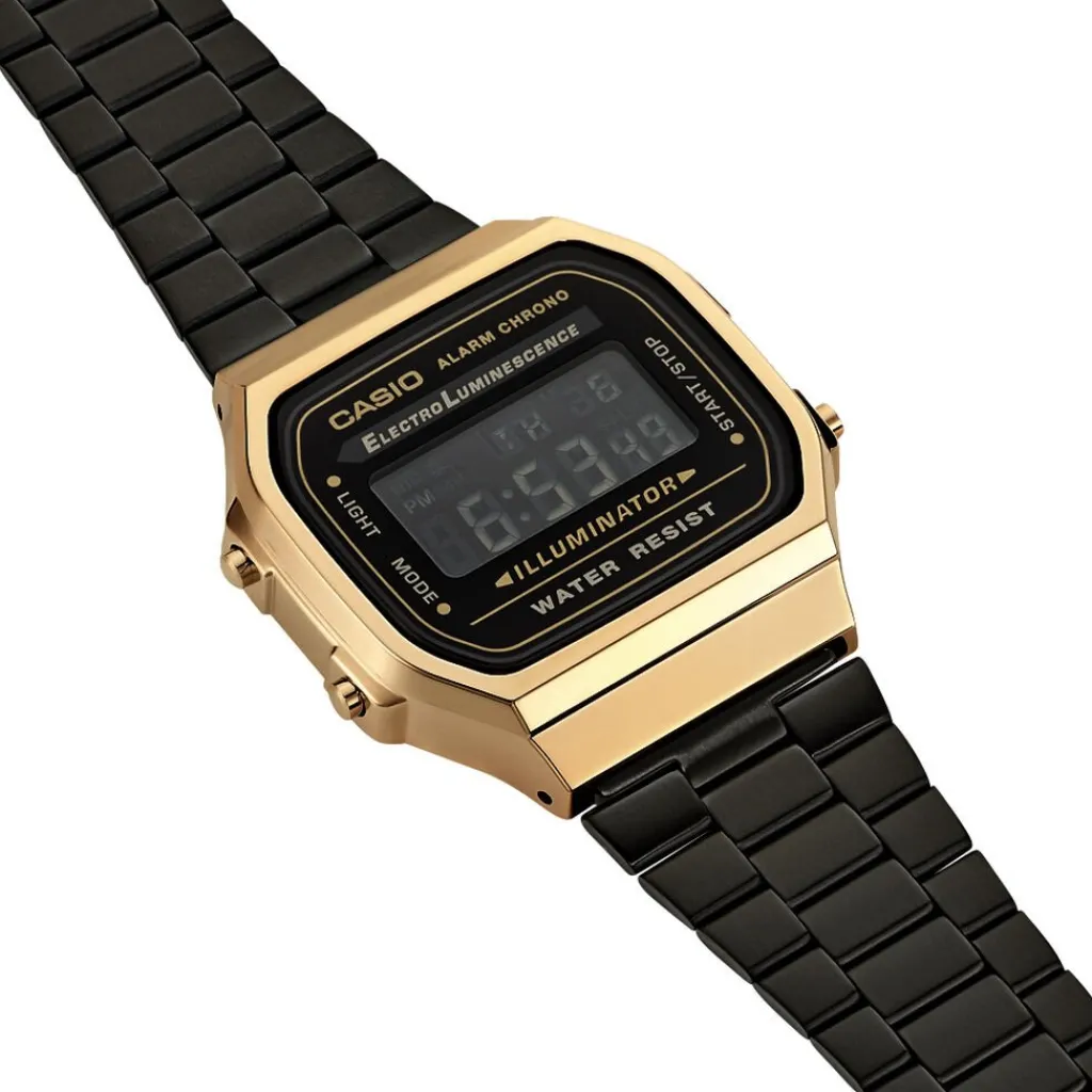 CASIO COLLECTION Montre Vintage Noir cadran doré fond noir bracelet acier noir Online