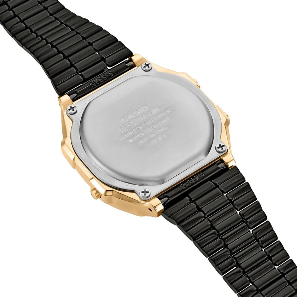 CASIO COLLECTION Montre Vintage Noir cadran doré fond noir bracelet acier noir Online