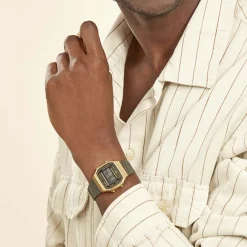 CASIO COLLECTION Montre Vintage Noir cadran doré fond noir bracelet acier noir Online