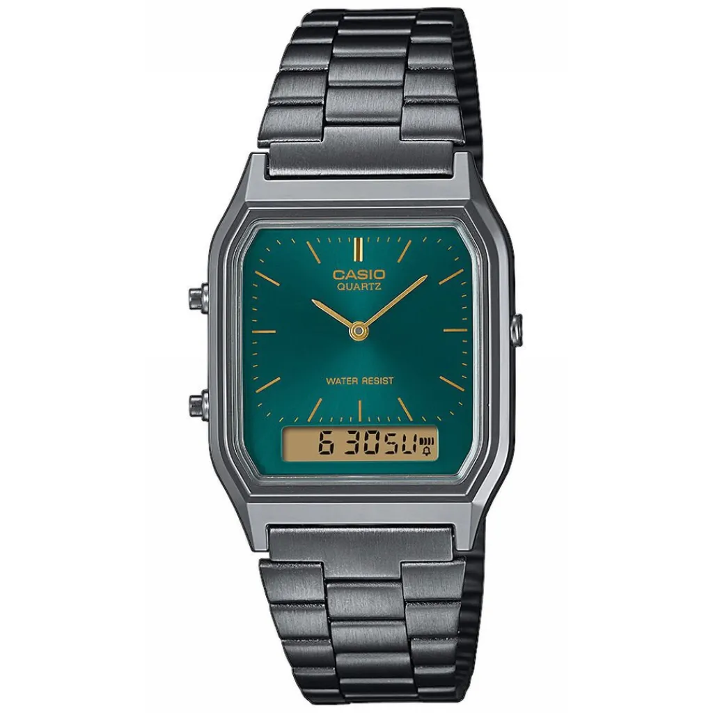 CASIO COLLECTION Montre Vert cadran gris fond vert bracelet acier gris Hot