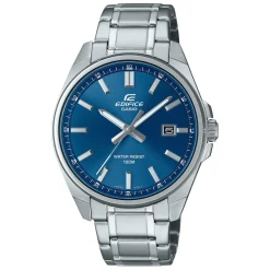 CASIO EDIFICE Montre Bleu cadran argenté fond bleu bracelet acier argenté New